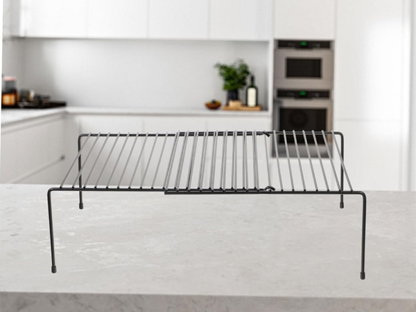 Raft metalic reglabil lățime extensibil pentru bucătărie organizator negru