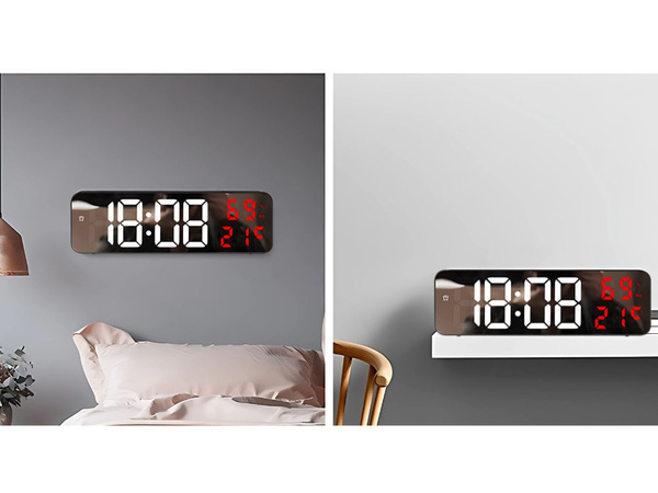 ELEKTRONIKUS ÓRA DIGITÁLIS LED ÉBRESZTŐÓRA HŐMÉRŐ TÜKÖR ÁLLÓ USB ELEMEKKEL