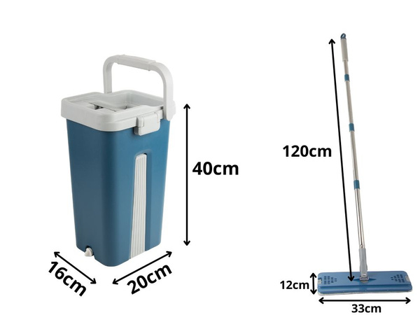 Flat mop with foldable microfibre bucket floor scrubber 2 attachments