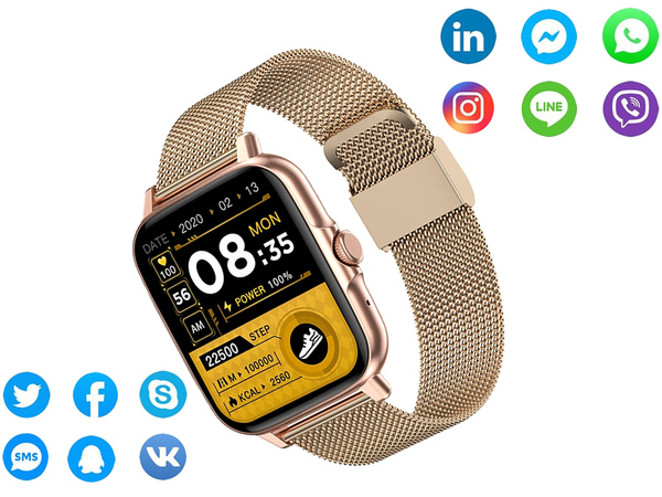 Montre connectée pour femme et homme, bracelet en caoutchouc, sport, Bluetooth, appels, dorée