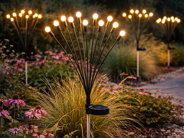 SOLAR GARDEN LIGHTS BALLS 2 PIECES WITH 8 LED LIGHTS EACH, 70 CM LONG