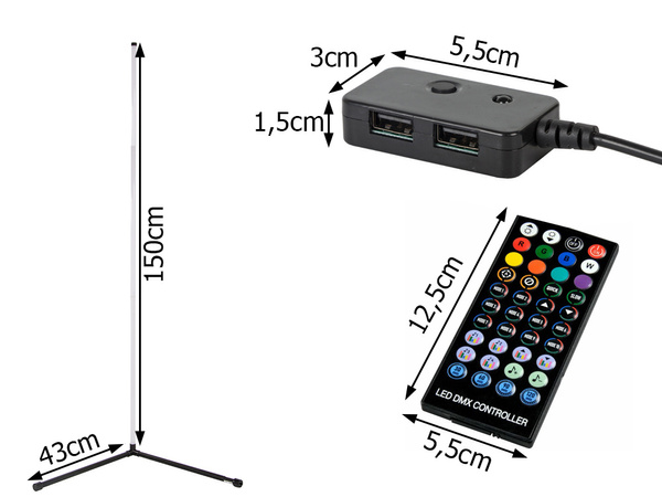 Podlahová rohová rgb led lampa na nočný stolík pre aplikáciu v spálni 1,5