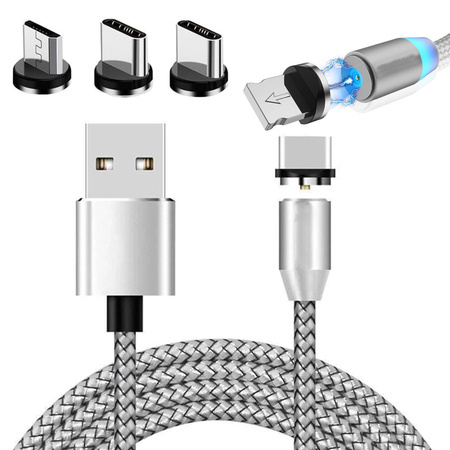 Magnetiskais uzlādzēšanas kabelis 3w1 micro typ-c usb lightning 1m