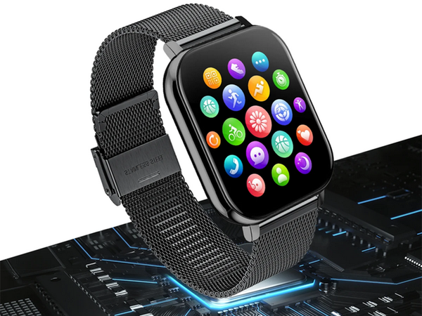 Montre connectée pour femme et homme, bracelet en caoutchouc, sport, Bluetooth, appels, noir