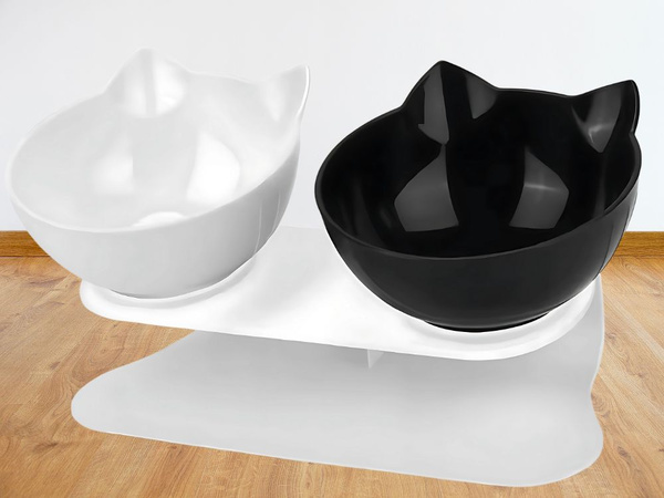 Bol dublu pentru câine pisică boluri de plastic set pentru apă alimentară 2x400ml