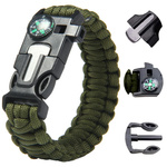 BRANSOLETKA SURVIVAL OPASKA 5W1 KOMPAS KRZESIWO LINKA OSTRZE LINKA PARACORD