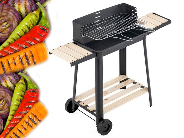 Kerti grill nagy faszén grillsütő állítható rostély polcok kerekek hordozható