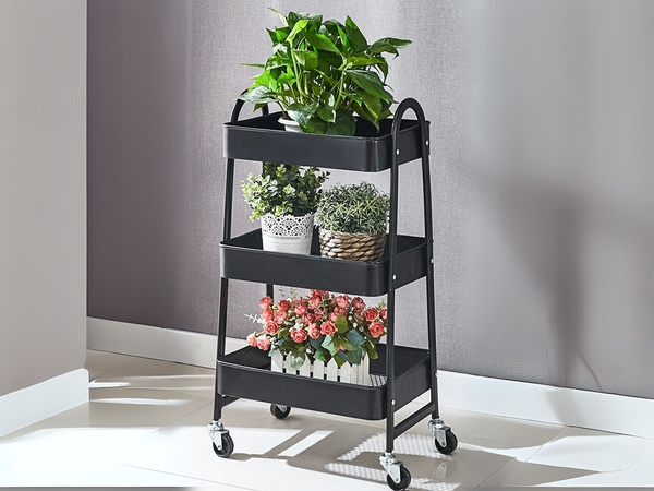 Étagère de cuisine armoire de salle de bain sur roulettes étagère en métal à trois niveaux 3