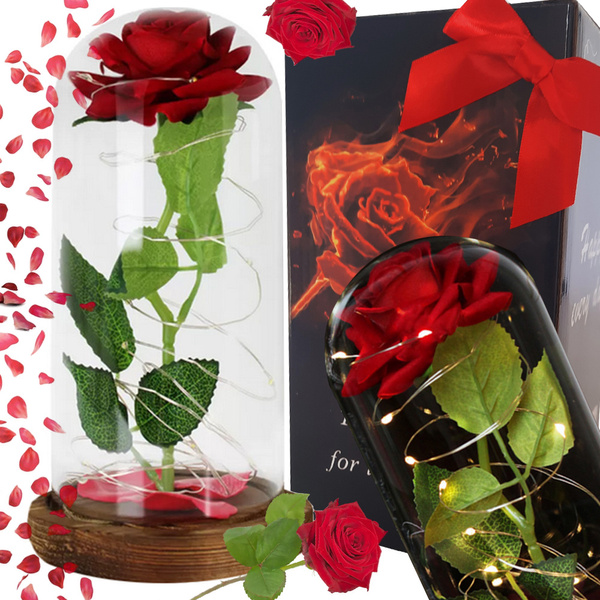 Everlasting rose in glass red led gift luminous for an occasion for women