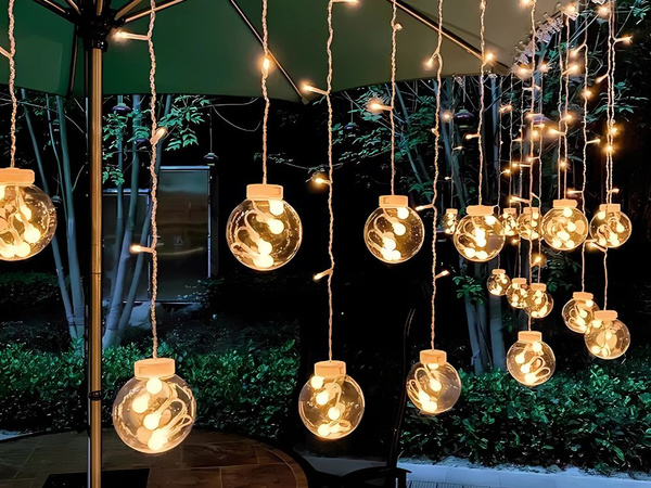 LIGHTS CURTAIN FESTIVE GARLAND BAUBLE DECORATION 138 LED WARM COLOUR IP44