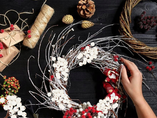 Matná jeřabina bílá vánoční dekorace 5 ks