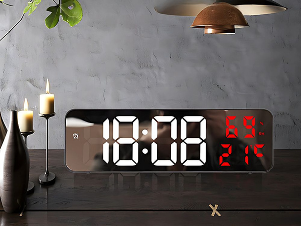 Elektronické hodiny digitálne led budík teplomer zrkadlo stojace usb batérie