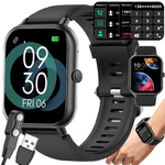 Reloj inteligente para mujer y hombre con correa de goma, deportivo, Bluetooth, llamadas, negro
