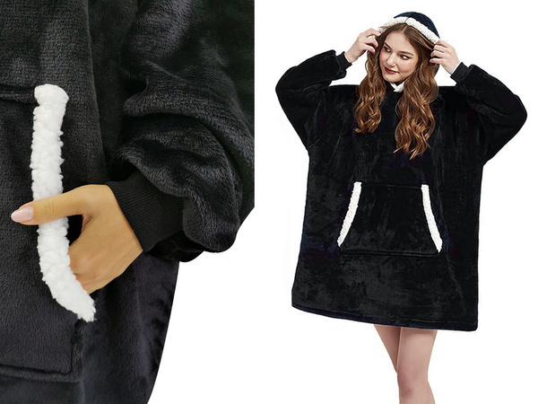 Sweat-shirt chaud couverture oversize xxl 2in1 fourrure épaisse douce robe de chambre à capuche