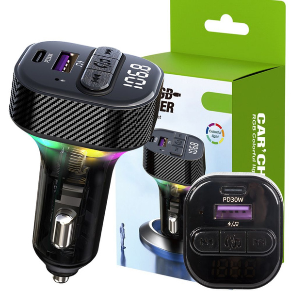 Avtomobilski oddajnik fm mp3/wma usb a+usb c 30w bluetooth 5.3 led qc 3.0