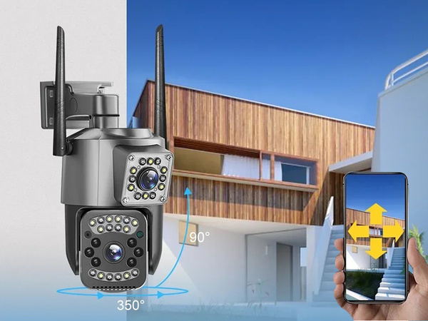 Cámara con dos objetivos wifi exterior giratoria detector de movimiento ip 4g
