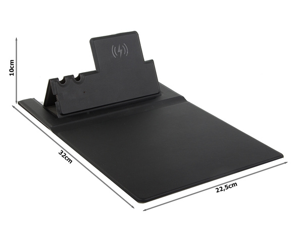 Mouse pad wireless inductive charger for mobile phones organiser