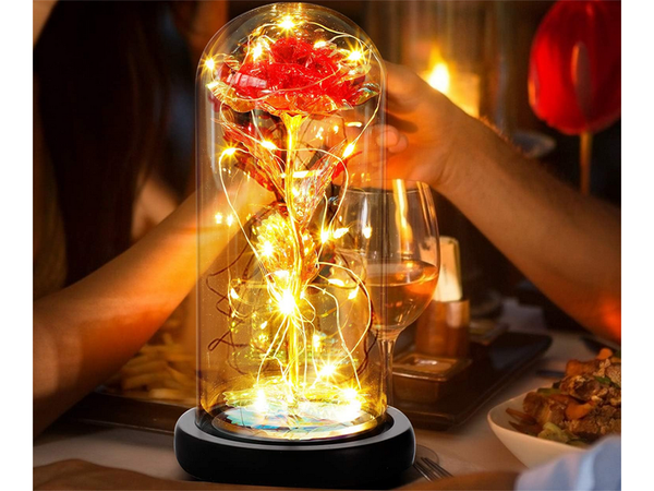 Everlasting rose in glass gift led rgb luminous red glass for the occasion