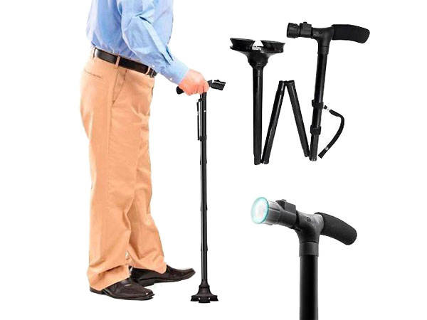 Bastón plegable con linterna 6 led soporte