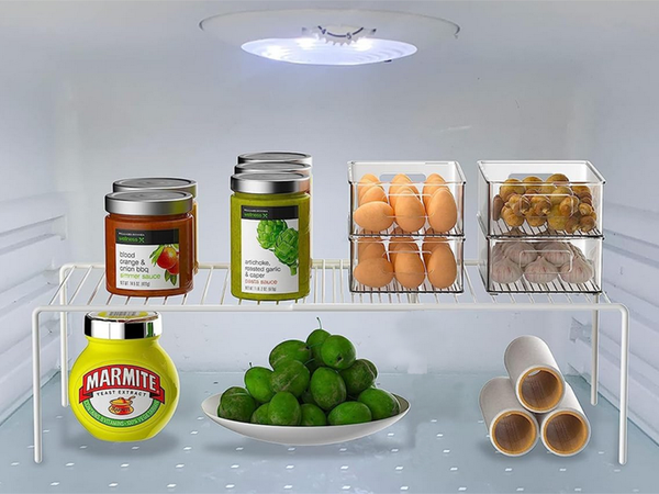 Metal shelf adjustable in width expandable for kitchen organiser white