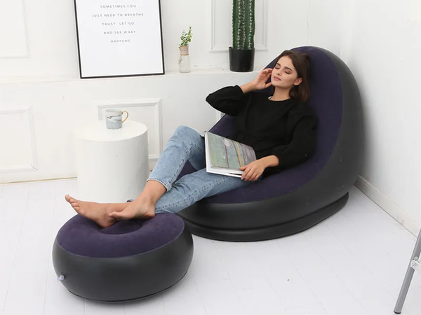 Fauteuil de jardin chaise longue gonflable plage pouf repose-pieds confortable