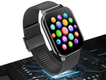 Inteligentné hodinky pre ženy a mužov s gumovým remienkom, športové, Bluetooth, volania, čierne