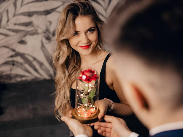 Amžina rožė stikle raudona led dovana šviečianti proga moterims