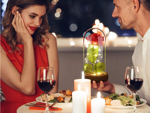Rose éternelle en verre cadeau boîte lumineuse led