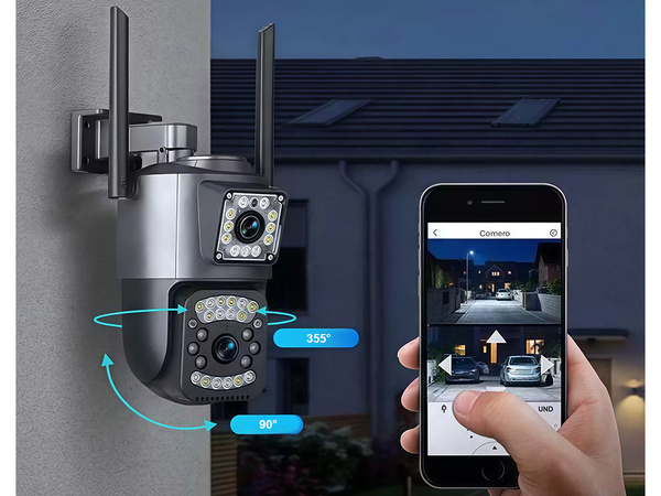 Camera with two lenses, Wi-Fi, outdoor, rotating, motion detector, IP, 4G