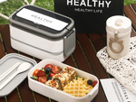 Breakfast box with compartments two-tier container xxl cutlery lunchbox 1400ml