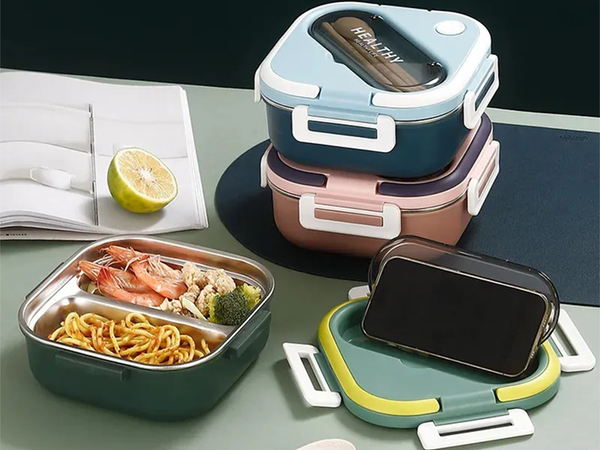 Breakfast box with compartments cutlery container microwaveable lunchbox 1000ml