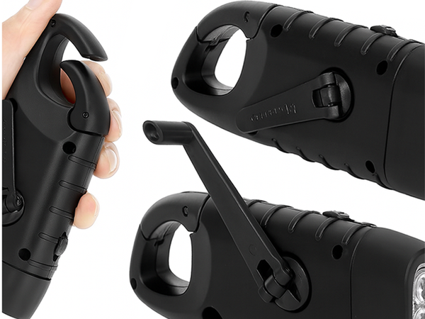 DYNAMO SOLAR TORCH 3 LED KINETIC HAND CRANK CLIP
