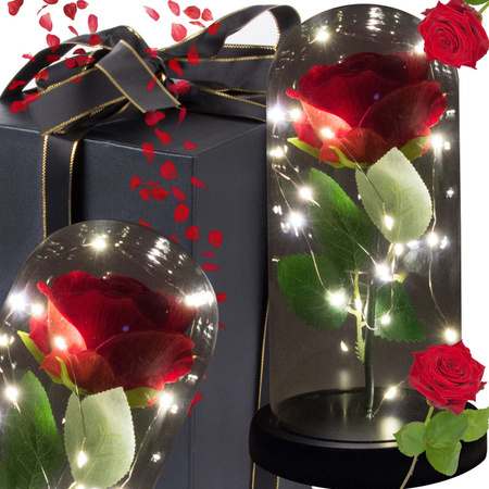 Rose éternelle en verre cadeau boîte lumineuse led