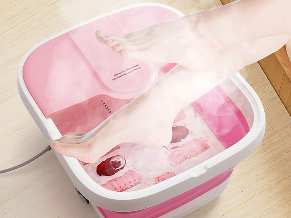 Foot warming bucket bowl with bubble massage rollers foldable