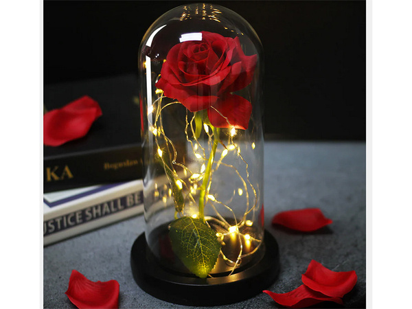 Immerwährende rose im glas rot geführtes geschenk leuchtend für eine gelegenheit für frauen