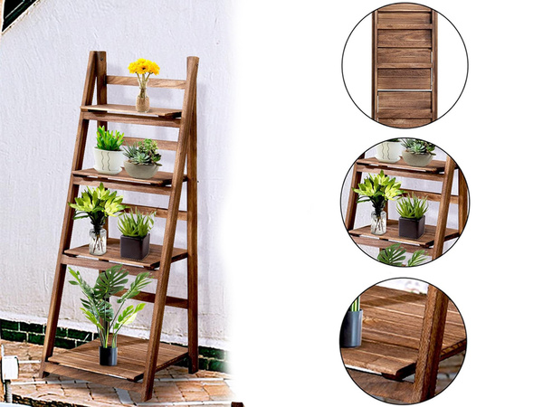 Kwietnik stojący drewniany wysoki na kwiaty doniczki 4 poziomowy regał