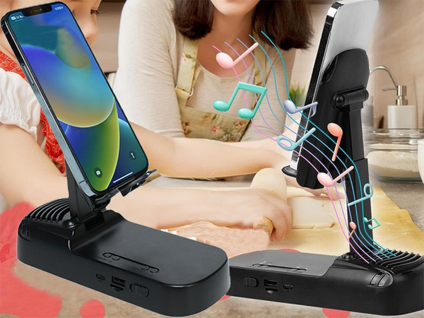 Support téléphone haut-parleur poignée télescopique socle bluetooth powerbank