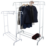 Porte-manteaux sur pied avec étagères pour chaussures et vestes en métal pour garde-robe