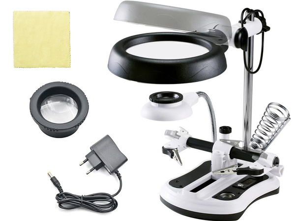 Third hand soldering kit magnifying glass holder led