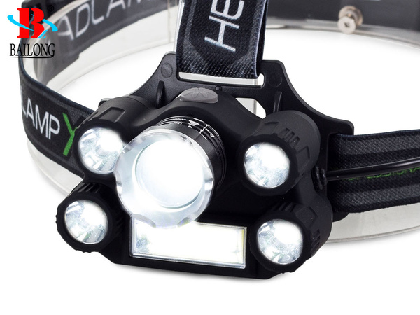 Latarka czołowa bailong 5x led + cob cree xm-l t6