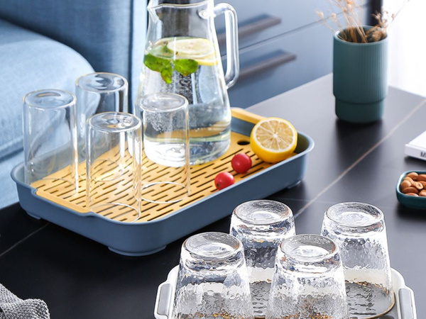 Two-layer kitchen tray with drain for dishes, vegetables, fruit, plastic