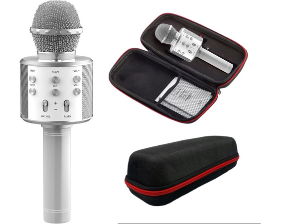 Microfono inalambrico bluetooth karaoke altavoz redondo con estuche varios modos
