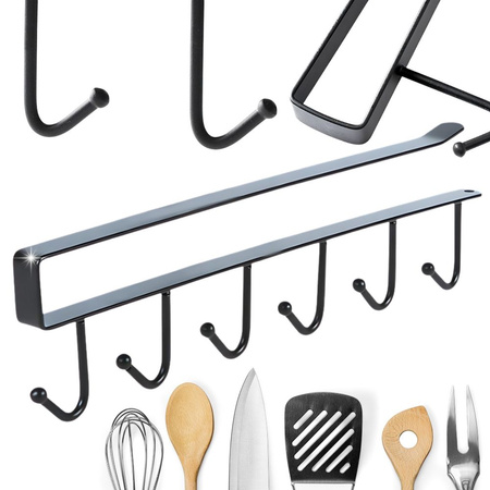 Estante colgante de cocina metal negro 6 ganchos para utensilios ganchos