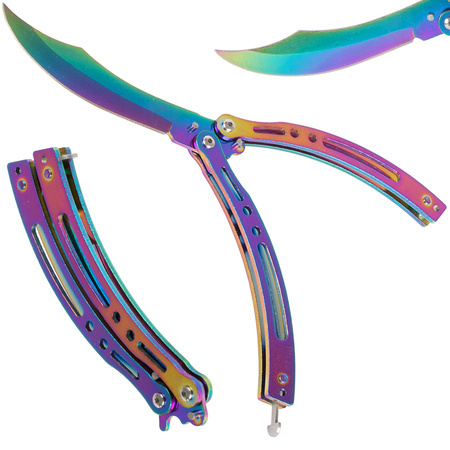 Butterfly knife sharp folding blade rainbow fade