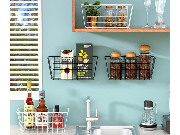 Hanging basket metal organiser hanging kitchen shelf black