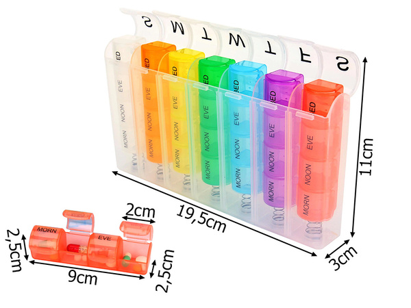 Medicine container pills box weekly time of day medication cassette