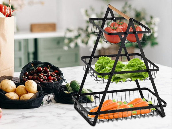 Estante de cocina altillo organizador de cocina de tres pisos con cesta