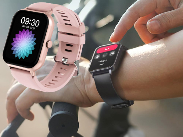 Reloj inteligente para mujer y hombre con correa de goma, deportivo, Bluetooth, llamadas, rosa