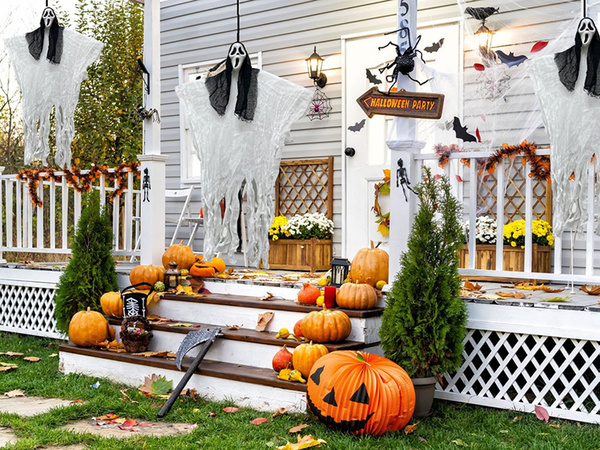 Halloweenská dekorace závěsná dekorace maska ducha křik kostlivce fantom 90 cm