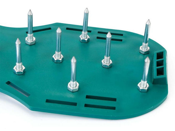 Garden aerator shoe covers large spikes for lawn aeration